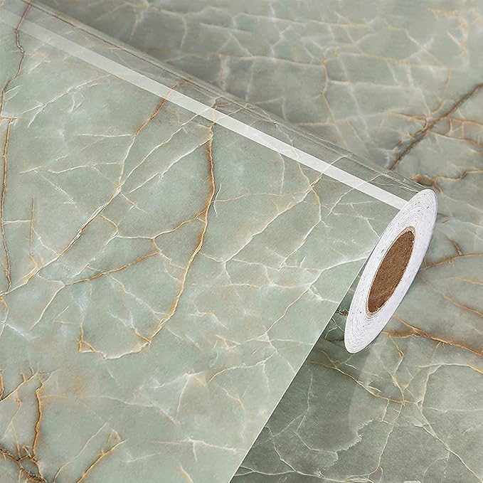 Cyan Glossy Marble Contact Paper Peel and Stick Countertops Self Adhesive by WallpaperDecoration