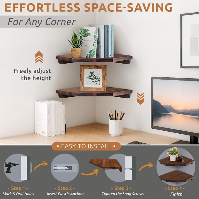 Demigo Hexagon Corner Floating Shelves Wall Mount – Solid Acacia Wood - Image 4