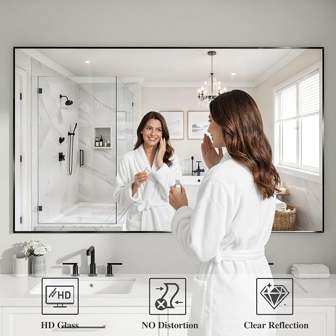 Koonmi Black Mirrors for Wall, 36x60 Inch Bathroom Mirror, Rectangular Wall - Image 3
