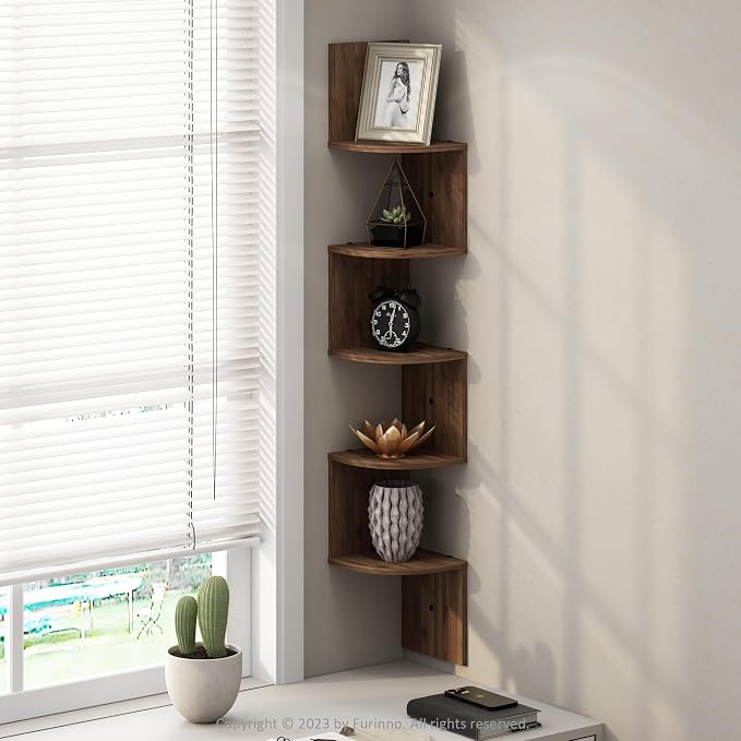 Furinno Rossi 5-Tier Floating Corner Shelf by Furinno-FitsYourSpaceFitsYourBudget