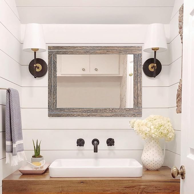 AAZZKANG Mirror with Wood Framed Rectangle Rustic Wall Mirrors Decor Large - Image 6