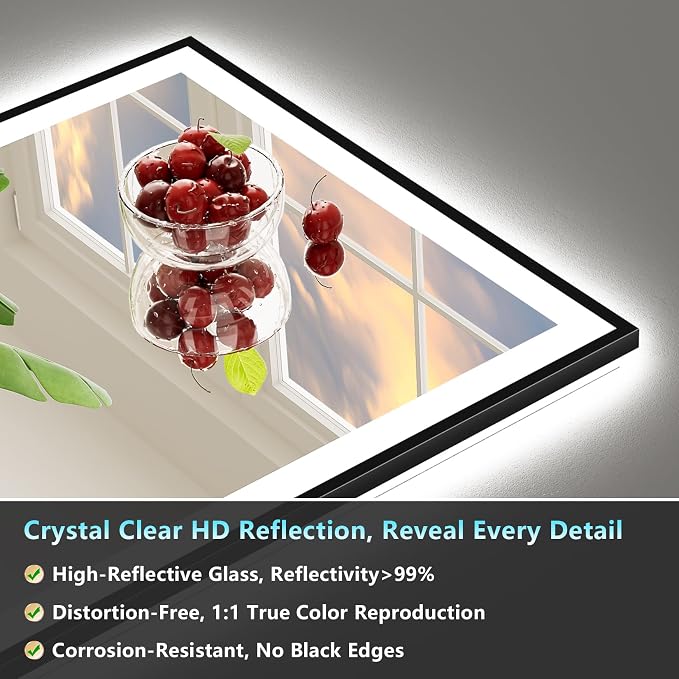 68x38 Black Framed LED Bathroom Mirror - Image 9