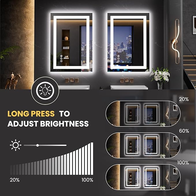 LOAAO 20"x28" LED Mirror for Bathroom, Lighted Bathroom Mirror - Image 3