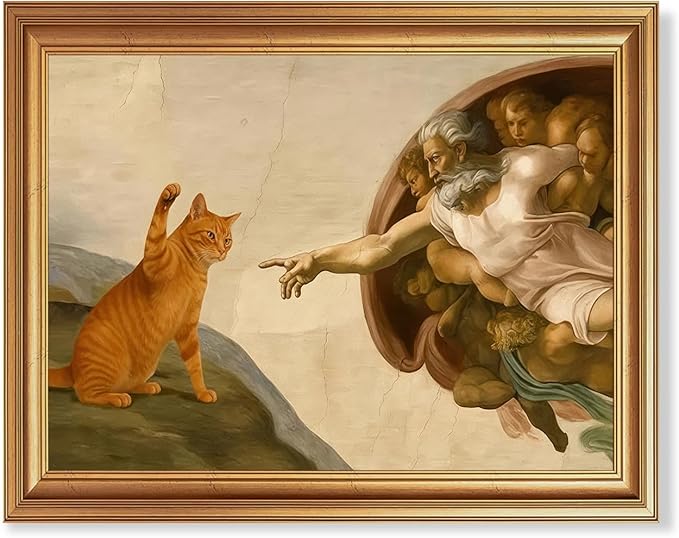 Fantasy Artists Divine Feline Encounter Gold Framed Wall Art, Modern Angel & by Unknown
