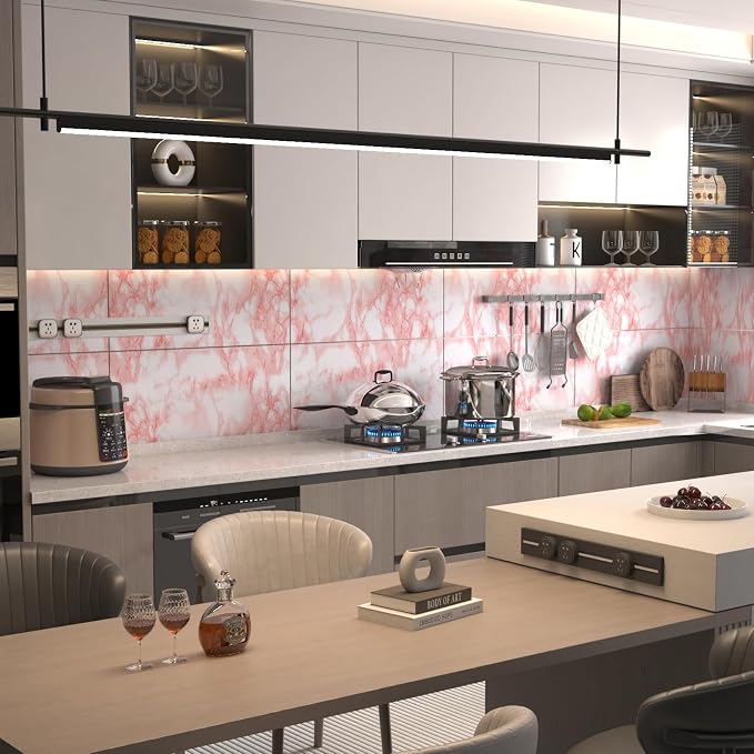 BAYYA Marble Paper Granite Pink/White Roll Peel and Stick Wallpaper - Image 3