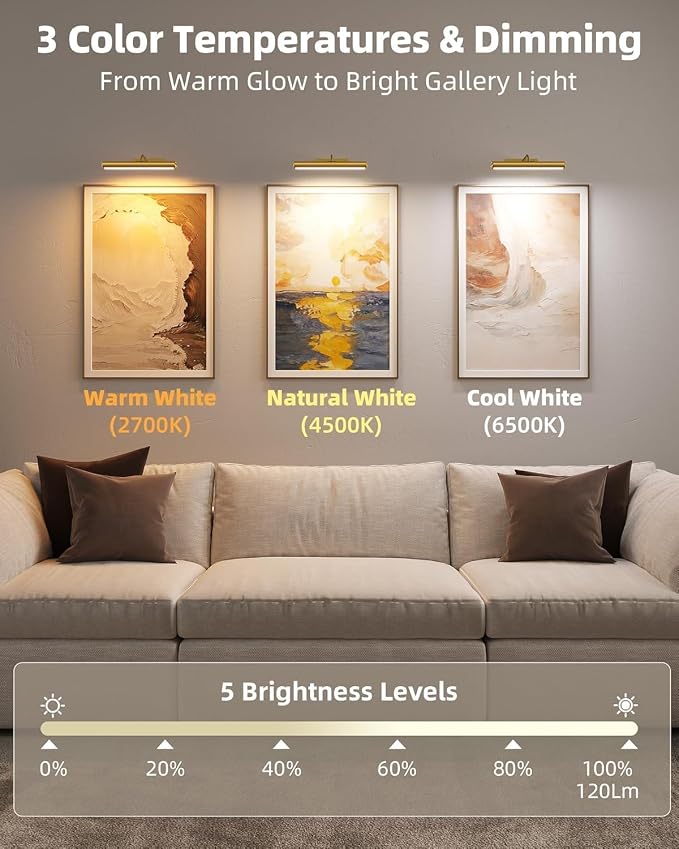 EZVALO 13in Picture Light for Wall, 4000mAh Rechargeable Art Light - Image 4