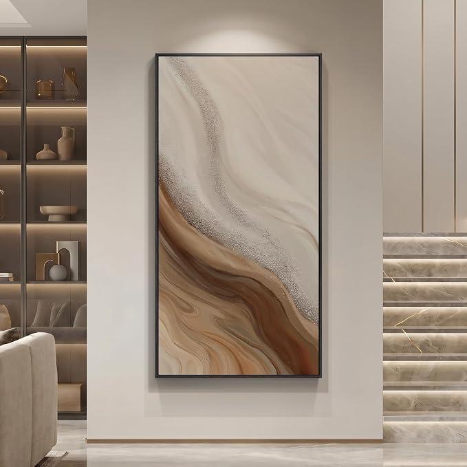 Large Framed Neutral Abstract Wall Art, Vertical Modern Canvas Prints Paintings - Image 3