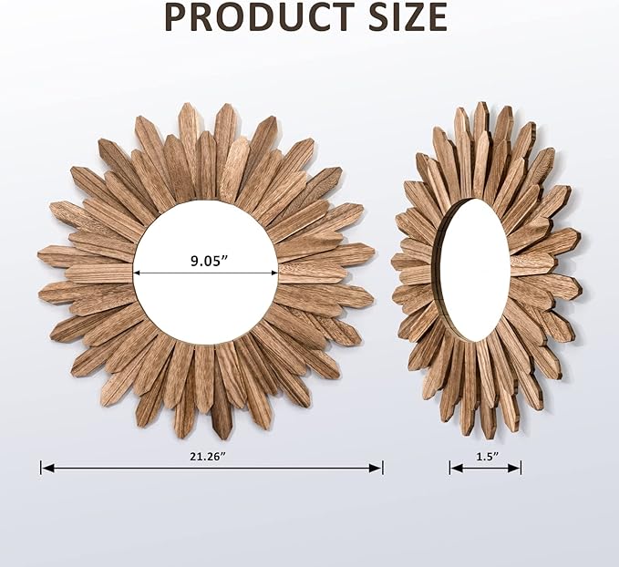 Honiway Mirror Wall Decor 21 inch Rustic Wood Boho Aesthetic Mirror - Image 5