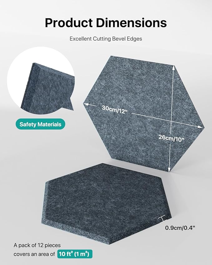 Soundsbay Acoustic Panels, 18 Pack Hexagon Soundproof Wall Panels High Density - Image 5