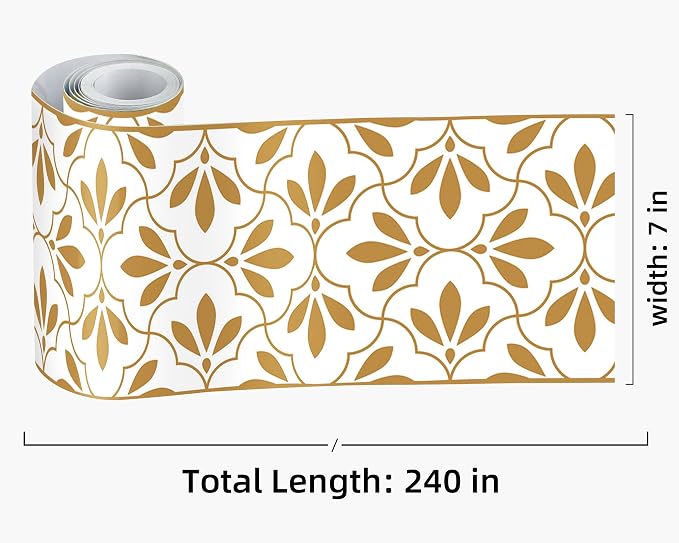 FLFK Wallpaper Border Gold and White Patterns Peel and Stick Wall Border Self - Image 2