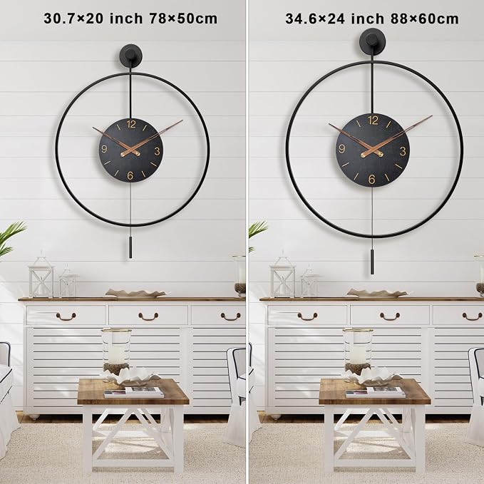 Pytha Sight Large Modern Wall Clock, 34.6×24 Inch Big Metal Minimalist Arabic - Image 4