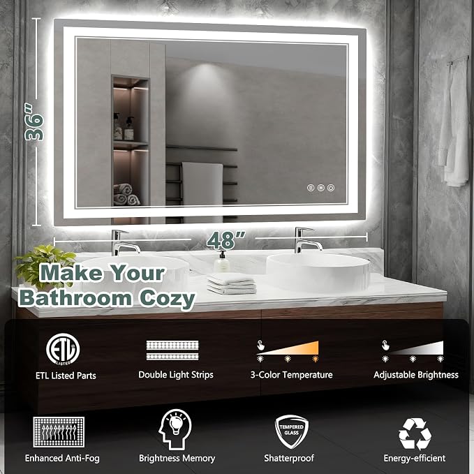48x36 Inch LED Bathroom Mirror - Image 2