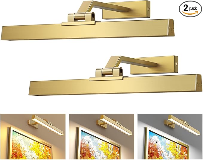 Afyuol Picture Lights for Wall, Brushed Gold Battery Operated Picture Light by Afyuol