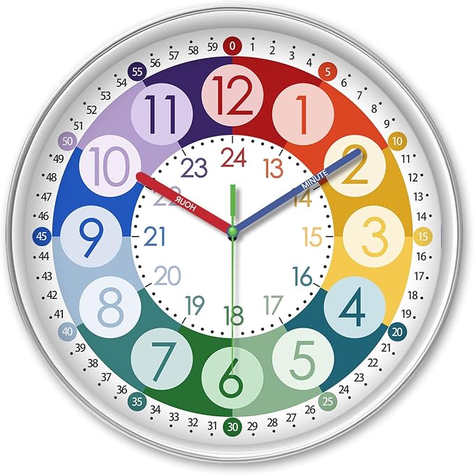 XFM Colorful Kid Wall Clock 16 Inch Silent Non Ticking Quartz Battery Operated by XFMWallClock