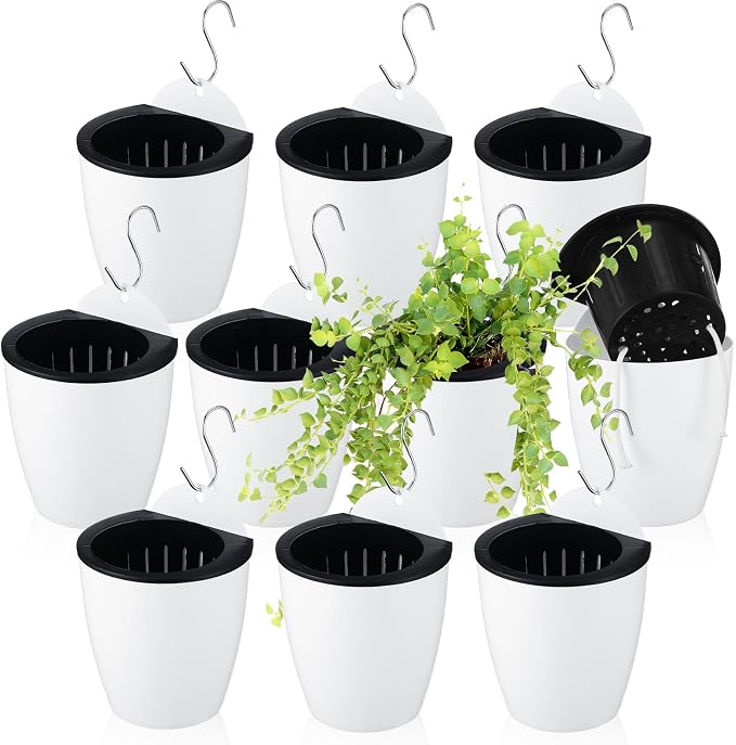 Yungyan 10 Sets 5" Self Watering Hanging Planter White Lazy Flower Pots Plastic by Yungyan