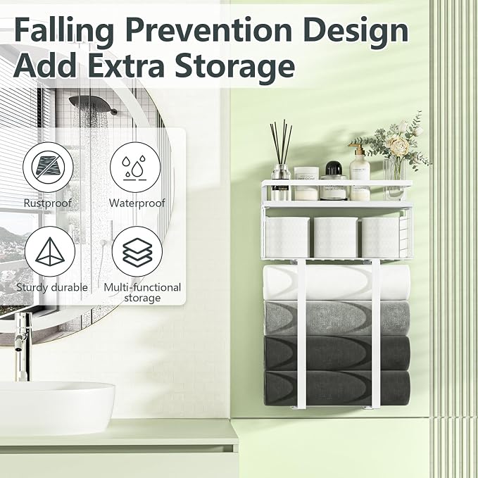 Towel Racks for Bathroom, Bathroom Shelf Over Toilet, Floating Shelves - Image 4