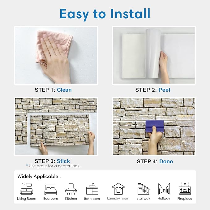 COMSTICKC 3D Faux Stone Wall Sticker Peel and Stick Wall Covering, DIY - Image 8