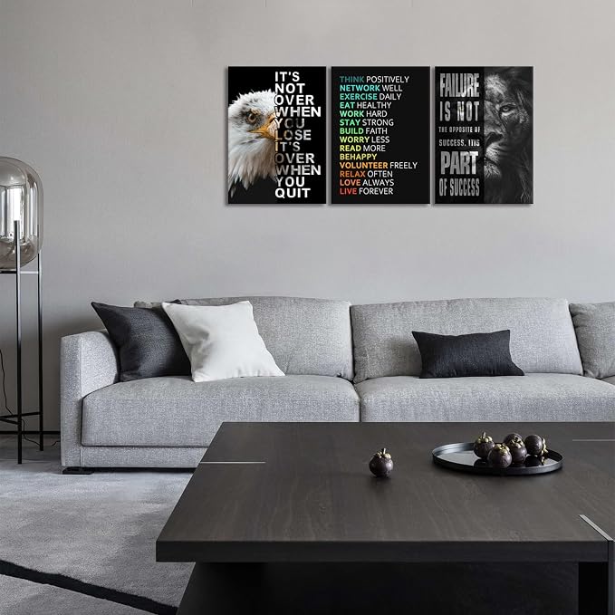 KAWAHONE Motivational Wall Art -Bald Eagle and Lion Inspirational Picture - Image 3