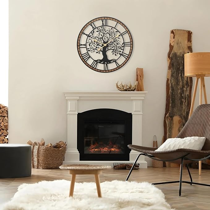 Micasso Farmhouse Oversize Wall Clock: 32Inch Rustic Tree of Life Metal - Image 6