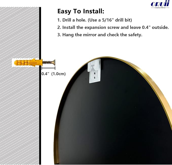 Oruii Gold Round Mirror 28 inch, Large Golden Circle Mirror Metal Frame - Image 7