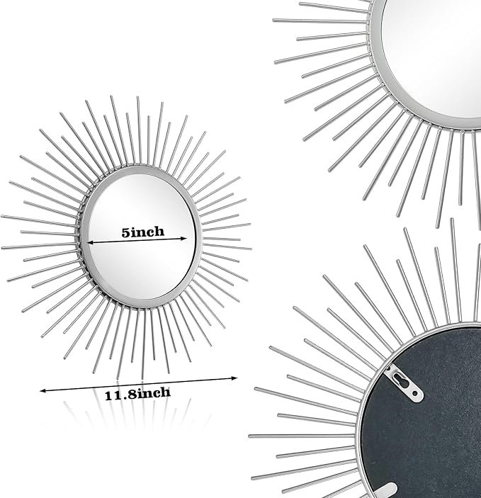 3 Set Sunburst Mirrors for Wall Decorative Metal Mirrors Small Mirror Sets - Image 6