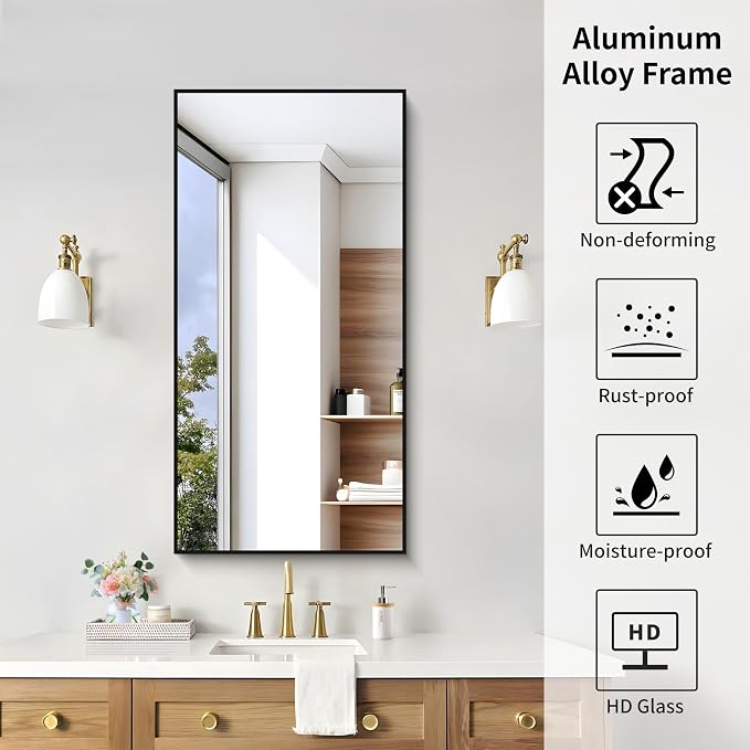 KOCUUY Black Bathroom Mirror, 20x40 Inch Rectangle Mirror - Image 8