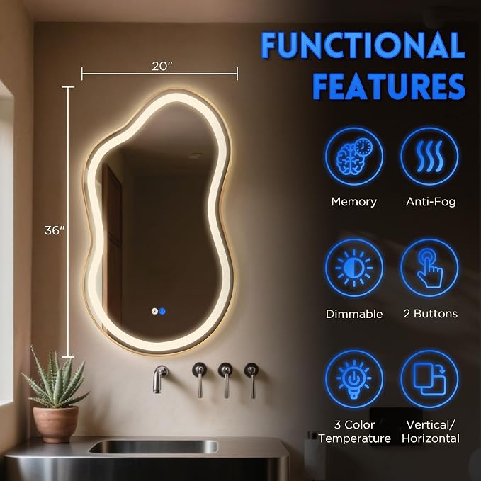 Dorlicecass Irregular Led Bathroom Mirror- Gold 20"x36" Single Piece Vanity - Image 5