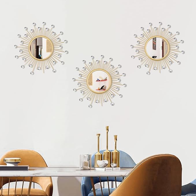 3 Pack Metal Mirrors for Wall Sunburst Wall Mirrors Home Décor Decorative - Image 3