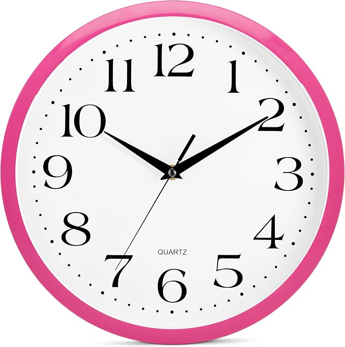 Bernhard Products Pink Wall Clock 12 inch Silent Non Ticking Battery Operated by BernhardProducts