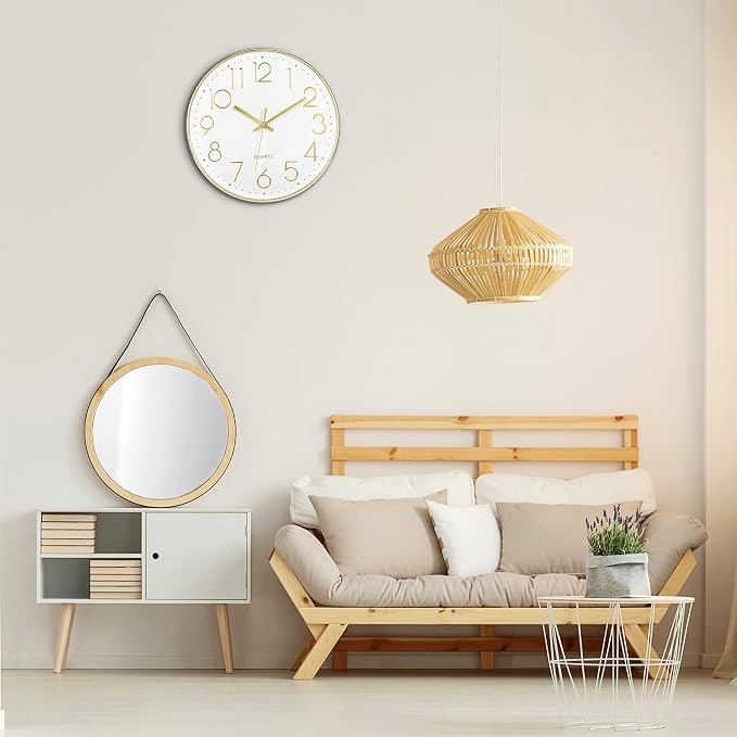 Foxtop Gold Wall Clock 12 Inch Silent Non-Ticking Battery Operated Round Modern - Image 6