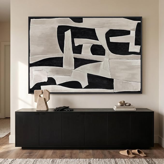Extra Large Framed Black and White Abstract Wall Art - Image 3