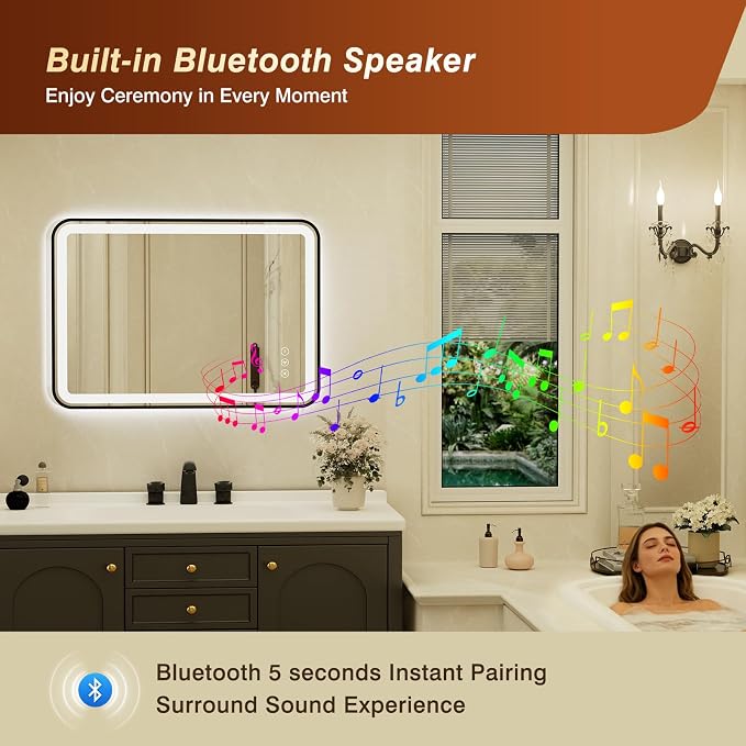 24x32 Inch Black Framed LED Bathroom Mirror - Image 9