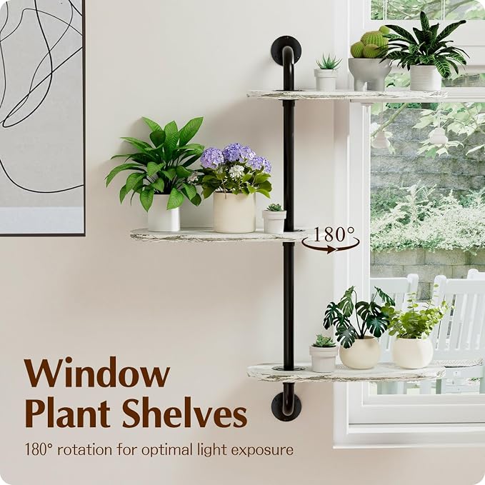 Rotating Window Plant Shelves 3-Tier, Wooden Window Shelf - Image 3