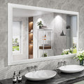 Amorho Bathroom Mirror, 60X36 Inch White Thick Metal Framed Wall Mirrors by Amorho