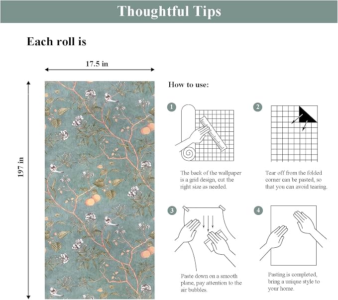 Laatse Green Floral Wallpaper Peel and Stick Bird Wallpaper 17.5" x 196.8" - Image 5