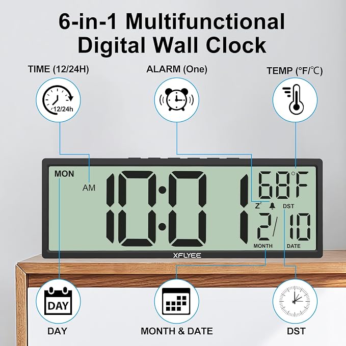 14.5'' Large Digital Wall Clock Battery Operated - Image 7