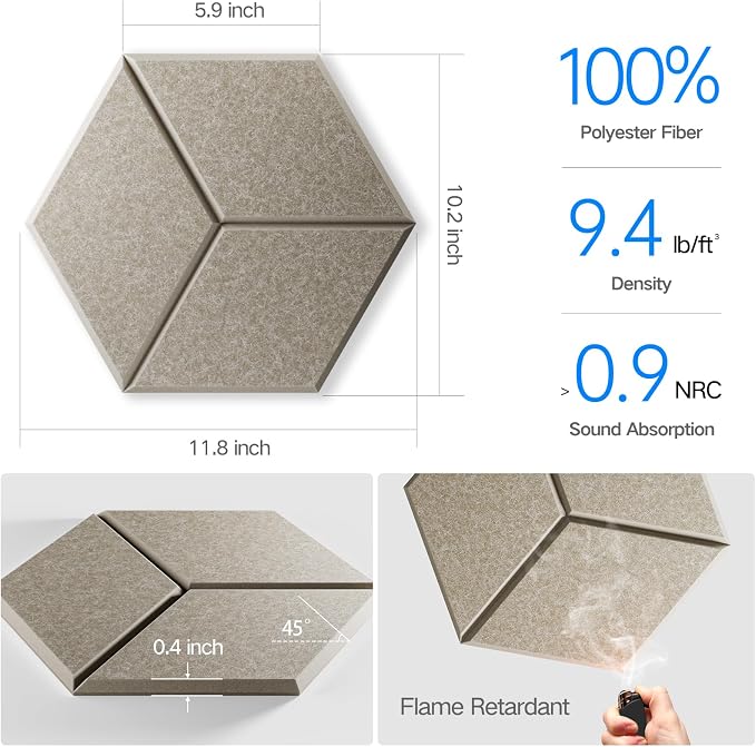 18 Pack Self-Adhesive Acoustic Panels 12" X 10" X 0.4" - Image 3