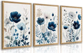 LLEEMPI Navy Blue Floral Wall Art Set of 3, Modern Wildflower Wall Decor by Unknown