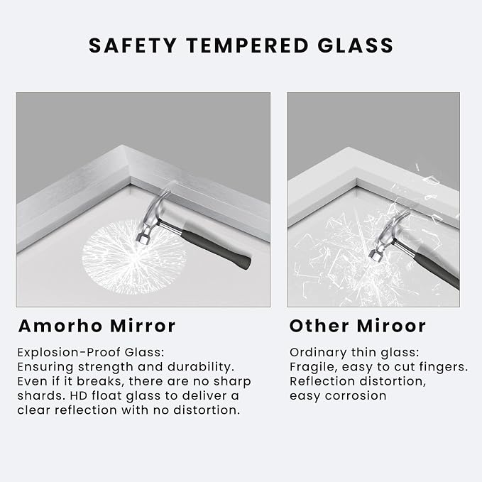 Amorho 60 X40 Inch Bathroom Mirror Silver, Thick Metal Framed Wall Mirrors - Image 5