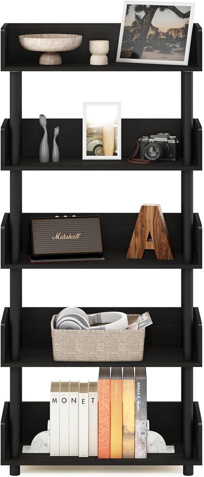 Furinno TURN-N-TUBE 5-Tier Display Shelf, Storage Shelves, Book Shelf, Open - Image 3