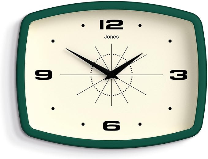 JONES CLOCKS® Movie wall Clock | Retro Rectangular Clock | 10 inch | Dark Green by JONESCLOCKS