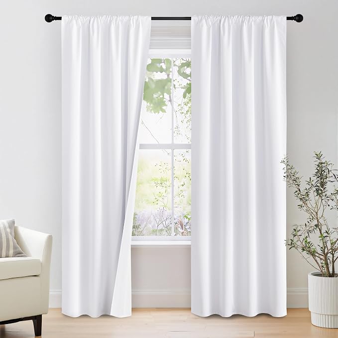 NICETOWN Bedroom 100% Blackout Curtains, 2 Panels, 34 by 84, Snow White by NICETOWN