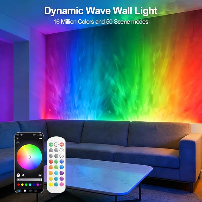 Wave Wall Light, 30W Smart RGBW Water Ripple Projector - Image 4