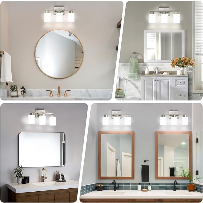 FonmYim Brushed Nickel Bathroom Light Fixtures, 3-Light Modern Vanity Light - Image 3