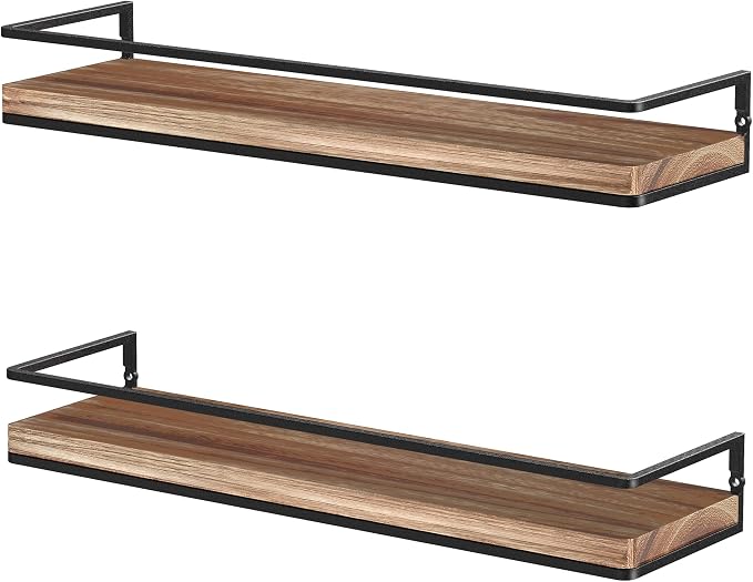 Meangood Floating Shelves Wall Mounted Set of 2, Rustic Wood Wall Storage - Image 9