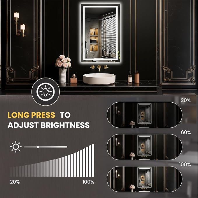 LOAAO 20"x30" LED Mirror for Bathroom, Lighted Bathroom Mirror - Image 3