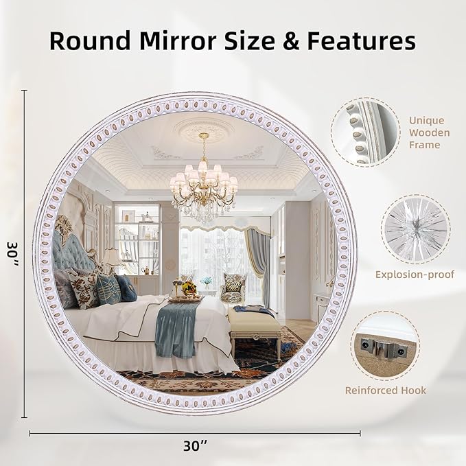 30 Inch Rustic Farmhouse Round Wood Mirror - Image 3