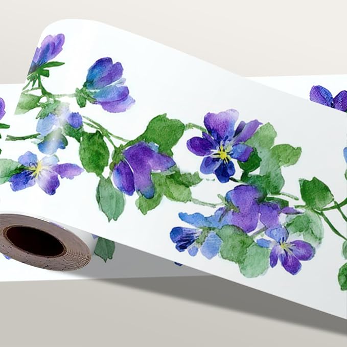 Purple Blue Floral Wallpaper Border 196x4 Inch Peel and Stick Wall Border Self by IOHEFY