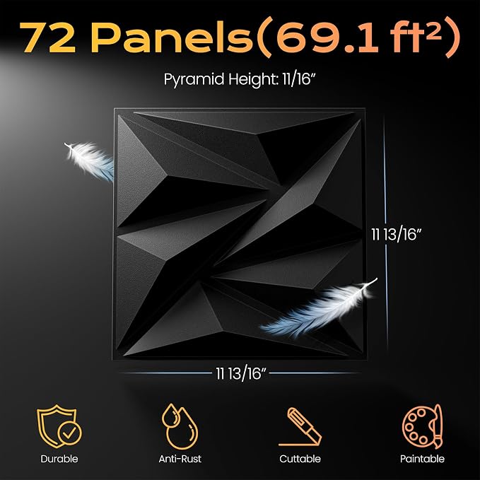 Sonicism Wall Panels Upgrade 72 Pack, 0.7”x11.8”x11.8”Pyramid 3D Wall Panels - Image 4
