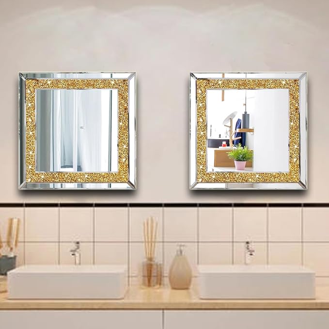 2 Piece Wall Mirrors, Crush Diamond Wall Decor - Image 4